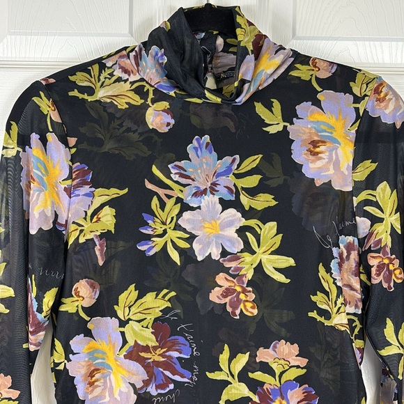 Cinq a sept Bridgette shirred mesh floral turtleneck top sz lg - Picture 8 of 15